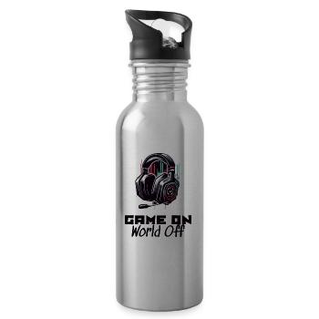 Game On World Off Gamer T-Shirt - Water bottle with straw - silver - Right