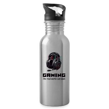Gaming The real world can wait Gamer Sayings Shirt - Water bottle with straw - silver - Right