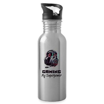 Gaming My Superpower Shirt Street Art Style - Water bottle with straw - silver - Right