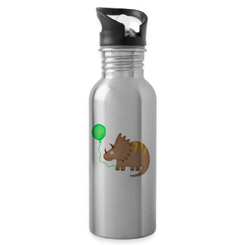 Birthday Boy Triceratops Dino Birthday - Water bottle with straw - silver - Right