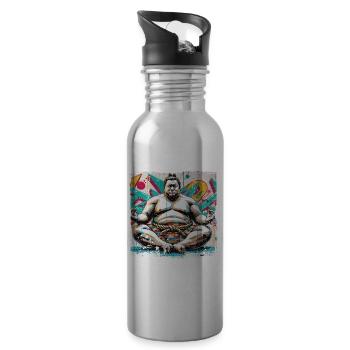 Praying Buddha Ringer Street Art Style - Water bottle with straw - silver - Right