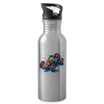 Colorful Soapbox Retro Polygon Racer - Water bottle with straw - silver - Right