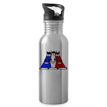 Blue White Red Horses - Water bottle with straw - silver - Right