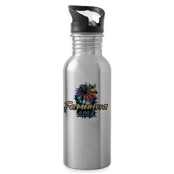 Formentera 2024 Palm Trees Multicoloured - Water bottle with straw - silver - Right