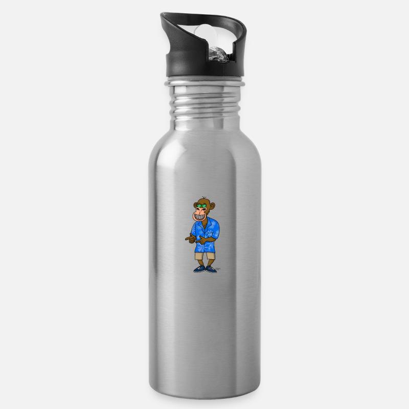 Crypto Monkey Shows Finger Gun (Crypto Ape) - Water bottle with straw - silver