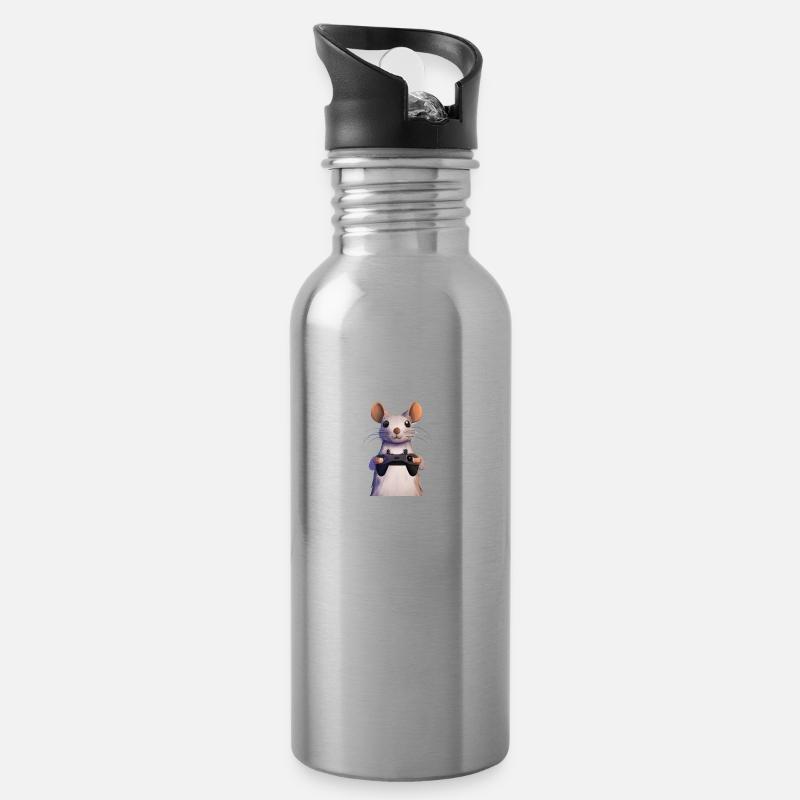 Maus - Trinkflasche mit integriertem Trinkhalm - Lightsilver