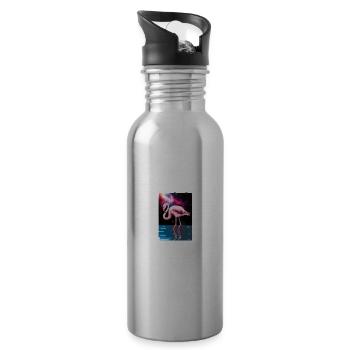 Flamingo Galaxie Geschenkidee A.I. Art - Trinkflasche mit integriertem Trinkhalm - Lightsilver - Rechts