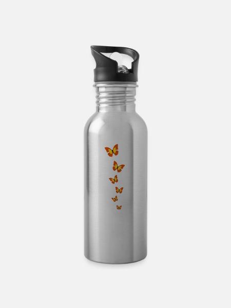 butterfly - Water bottle with straw - silver