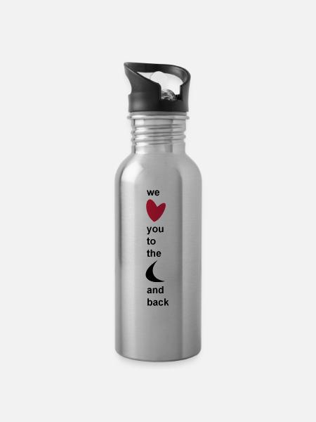 we love you to the moon and back - Trinkflasche mit integriertem Trinkhalm - Lightsilver
