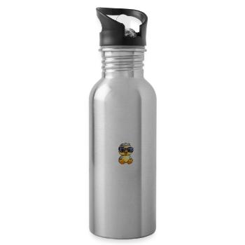 Little cute duck wearing sunglasses. - Water bottle with straw - silver - Right