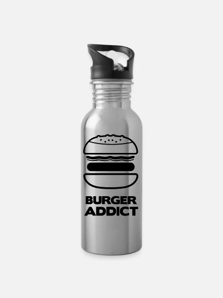 BURGER ADDICT - Water bottle with straw - silver