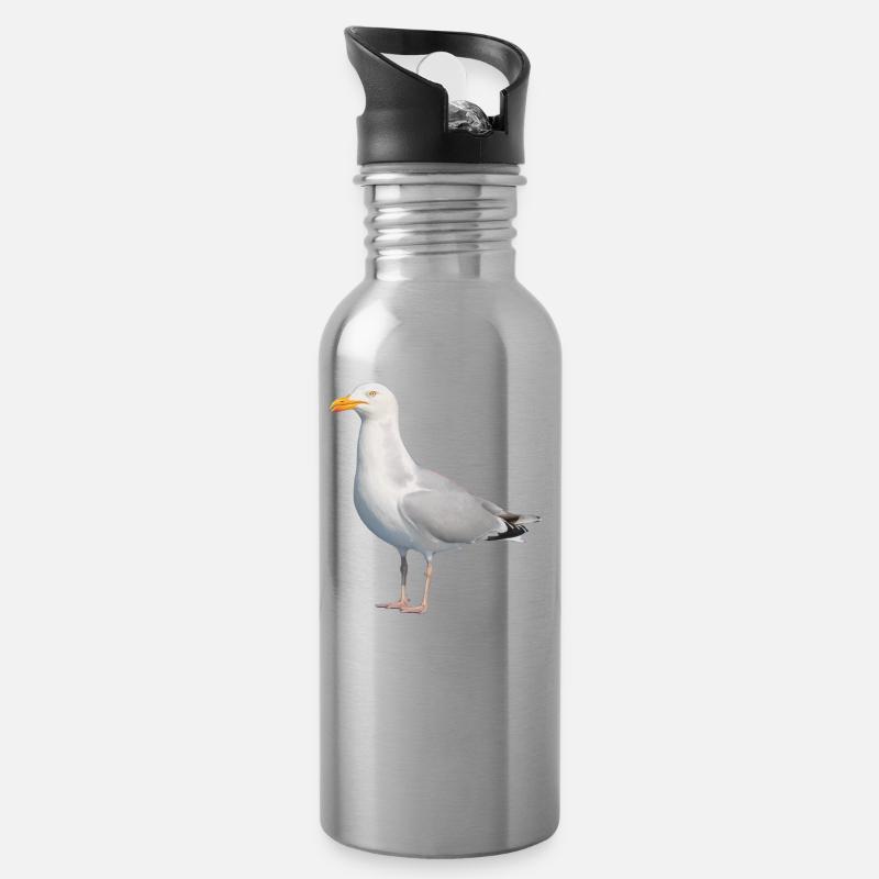 Möwe__Nordisch - Trinkflasche mit integriertem Trinkhalm - Lightsilver