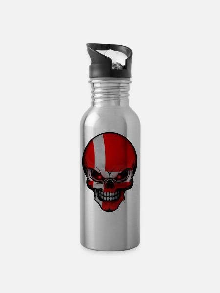Totenkopf Daenemark - Trinkflasche mit integriertem Trinkhalm - Lightsilver
