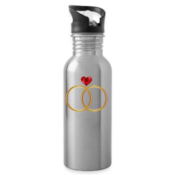 wedding anniversary, bridal shower, l - Water bottle with straw - silver - Right