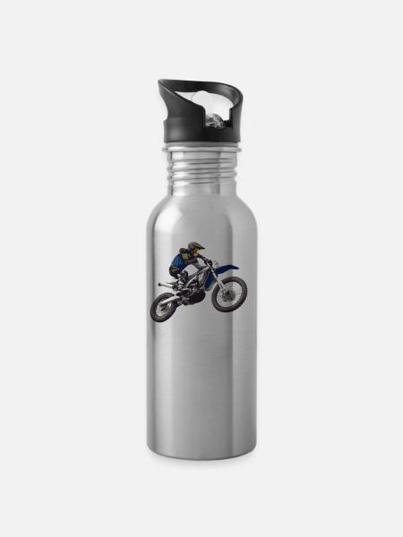 motocross - Gourde avec paille intégrée - argent clair