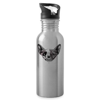 Shynx Cat Half Skull - Water bottle with straw - silver - Right