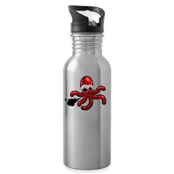 Tintenfisch Comic rot, Geschenkidee - Trinkflasche mit integriertem Trinkhalm - Lightsilver - Rechts