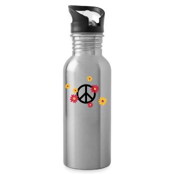 Peace Sign Flower Love flower power Valentine's Day - Water bottle with straw - silver - Right