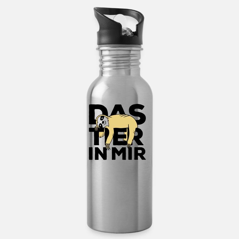 Das Tier in mir Faultier erwecken - Trinkflasche mit integriertem Trinkhalm - Lightsilver