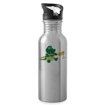 Krokodil mit Paddel - Trinkflasche mit integriertem Trinkhalm - Lightsilver - Rechts