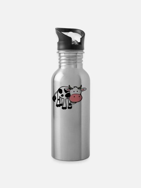 cow - Water bottle with straw - silver