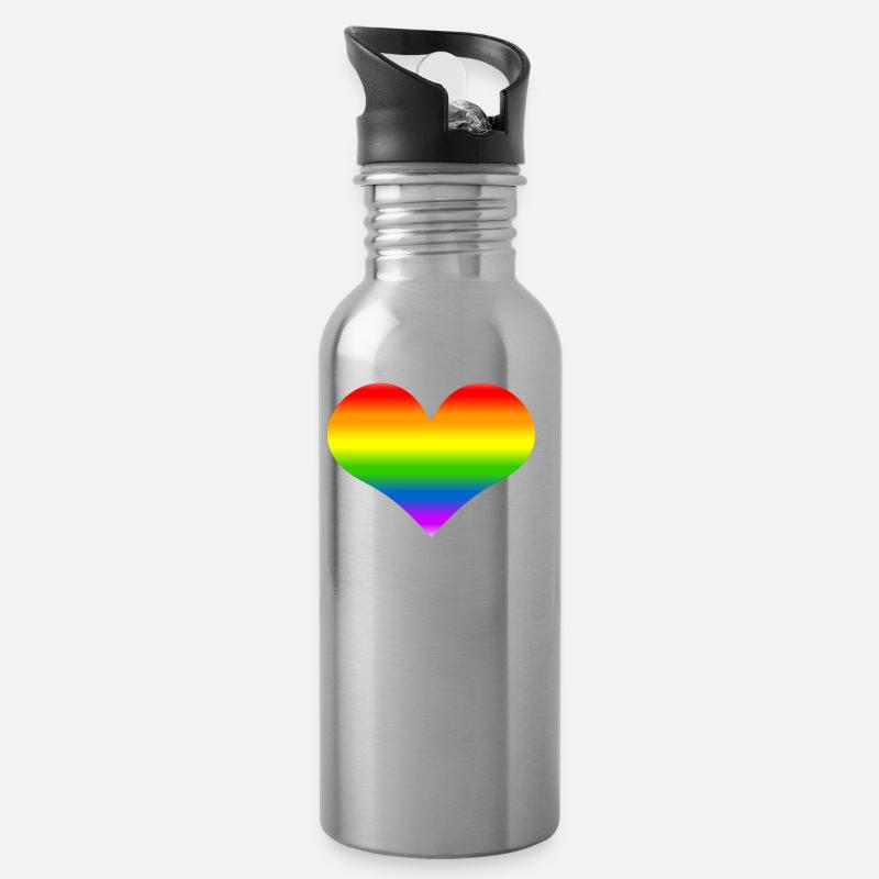 Rainbow Heart Rainbow - Water bottle with straw - silver