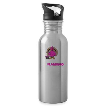Dinde rose de Thanksgiving se cachant comme cadeau de flamant - Gourde avec paille intégrée - argent clair - Droite