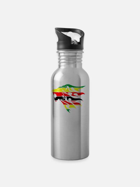 Simbabwe-Flagge Löwe - Trinkflasche mit integriertem Trinkhalm - Lightsilver