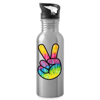 Peace Hand Hippie - Trinkflasche mit integriertem Trinkhalm - Lightsilver - Rechts