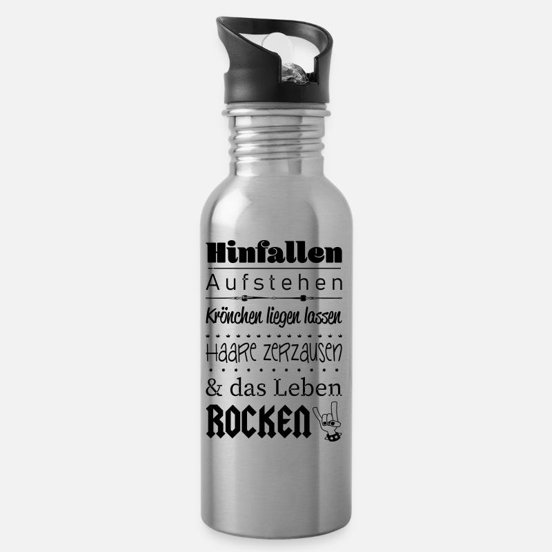 Aufstehen und das Leben ROCKEN :) - Trinkflasche mit integriertem Trinkhalm - Lightsilver