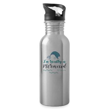 Mermaids are real fairy tale mermaid gifts - Water bottle with straw - silver - Right