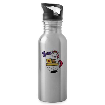 Einhorn Astronaut Weltall Geschenk Pony Idee rot - Trinkflasche mit integriertem Trinkhalm - Lightsilver - Rechts