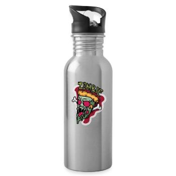 Zombie Pizza zu Halloween gruselig Geschenk - Trinkflasche mit integriertem Trinkhalm - Lightsilver - Rechts