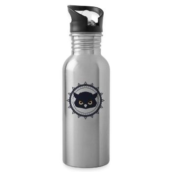 Owl peep listening animal predator gift - Water bottle with straw - silver - Right