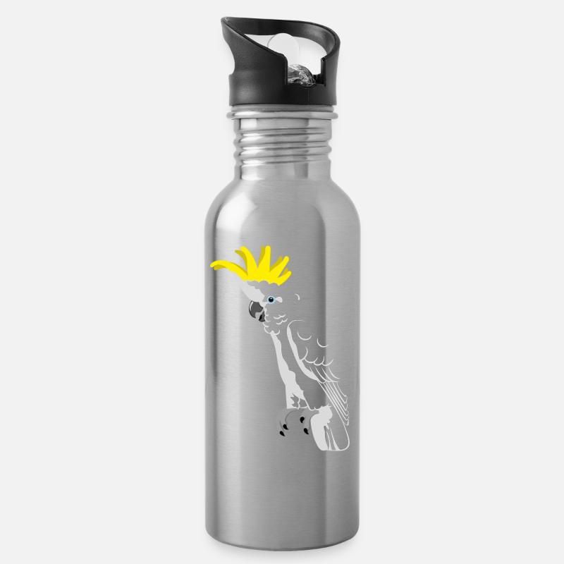 Cacatoès à huppe jaune - Gourde avec paille intégrée - argent clair