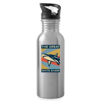 Grand requin blanc poisson dangereux cadeau animal mer - Gourde avec paille intégrée - argent clair - Droite