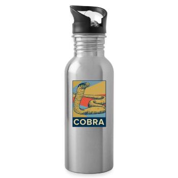 Kobra Schlange vintage bunt Natur Zunge Geschenk - Trinkflasche mit integriertem Trinkhalm - Lightsilver - Rechts