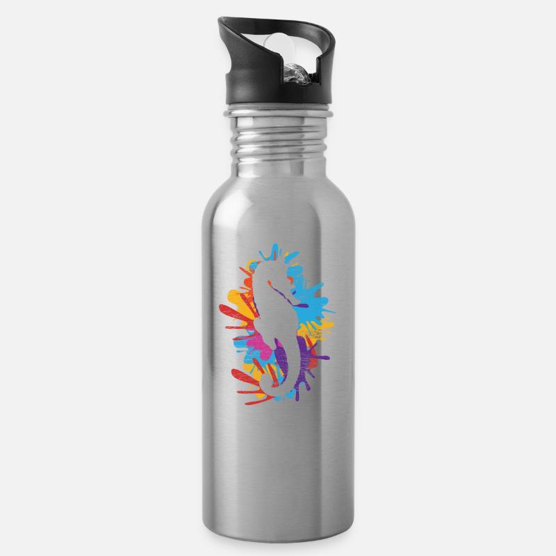 Hippocampe hippocampe poisson mer océan cadeau - Gourde avec paille intégrée - argent clair