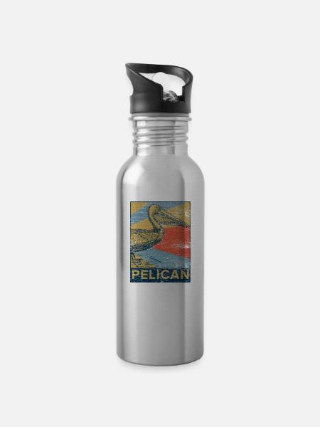 Pélican oiseau mer animal plage esprit idée cadeau - Gourde avec paille intégrée - argent clair