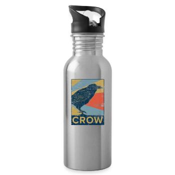 Raven crow bird animal gift pet vintage - Water bottle with straw - silver - Right