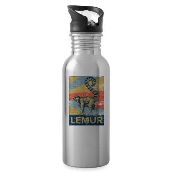 Lemur monkey semi-monkey animal gift animal protection. - Water bottle with straw - silver - Right