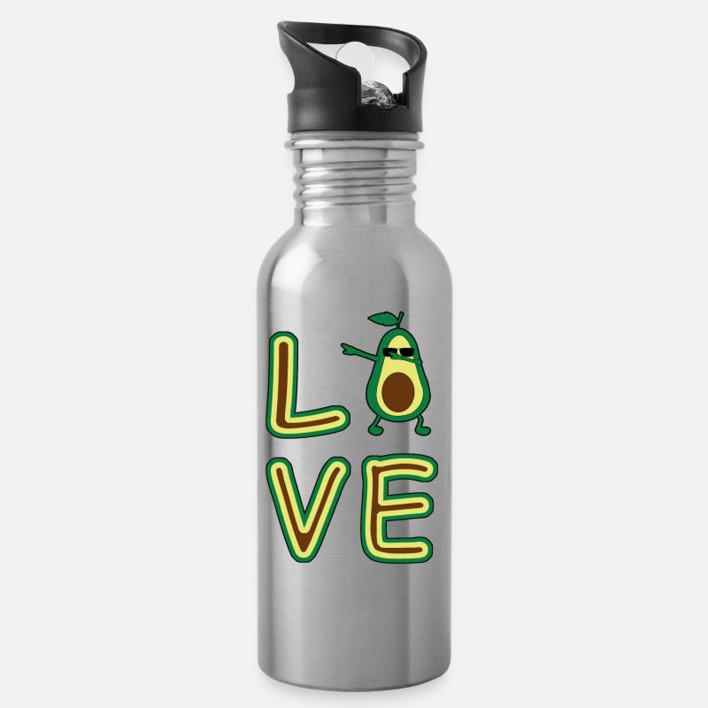 Avocado Love! - Trinkflasche mit integriertem Trinkhalm - Lightsilver