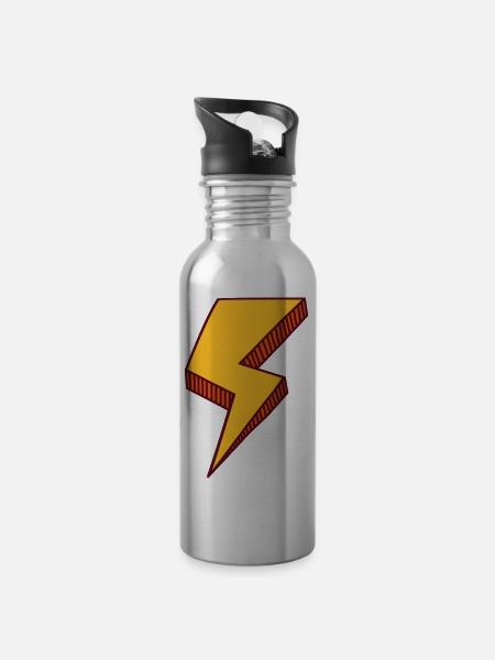 Blitz symbol form - Trinkflasche mit integriertem Trinkhalm - Lightsilver