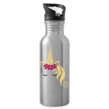 Licorne avec couronne de fleurs - Gourde avec paille intégrée - argent clair - Droite