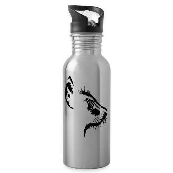 Katzenkopf 2- Katzengesicht - Trinkflasche mit integriertem Trinkhalm - Lightsilver - Rechts
