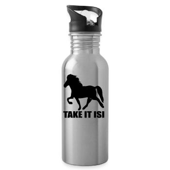 Icelandic Horse: Icelandic Horse Horse Pony Merch - Water bottle with straw - silver - Right