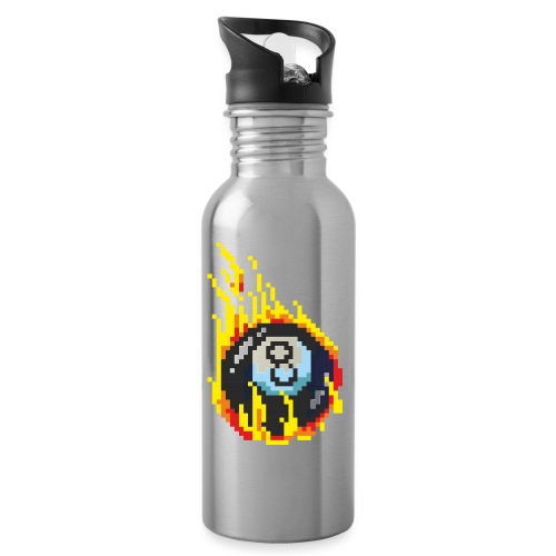 Pixelart No. 2 (Burning 8-Ball) - Farbe/colour - Trinkflasche mit integriertem Trinkhalm