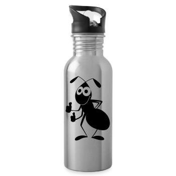 Ameise mit Daumen hoch - Trinkflasche mit integriertem Trinkhalm - Lightsilver - Rechts