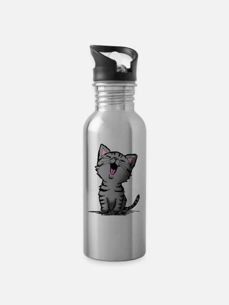 Süße Katze - Trinkflasche mit integriertem Trinkhalm - Lightsilver