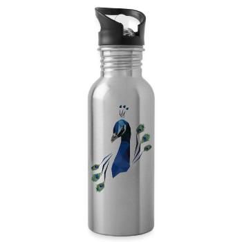 blauer Pfau - Trinkflasche mit integriertem Trinkhalm - Lightsilver - Rechts